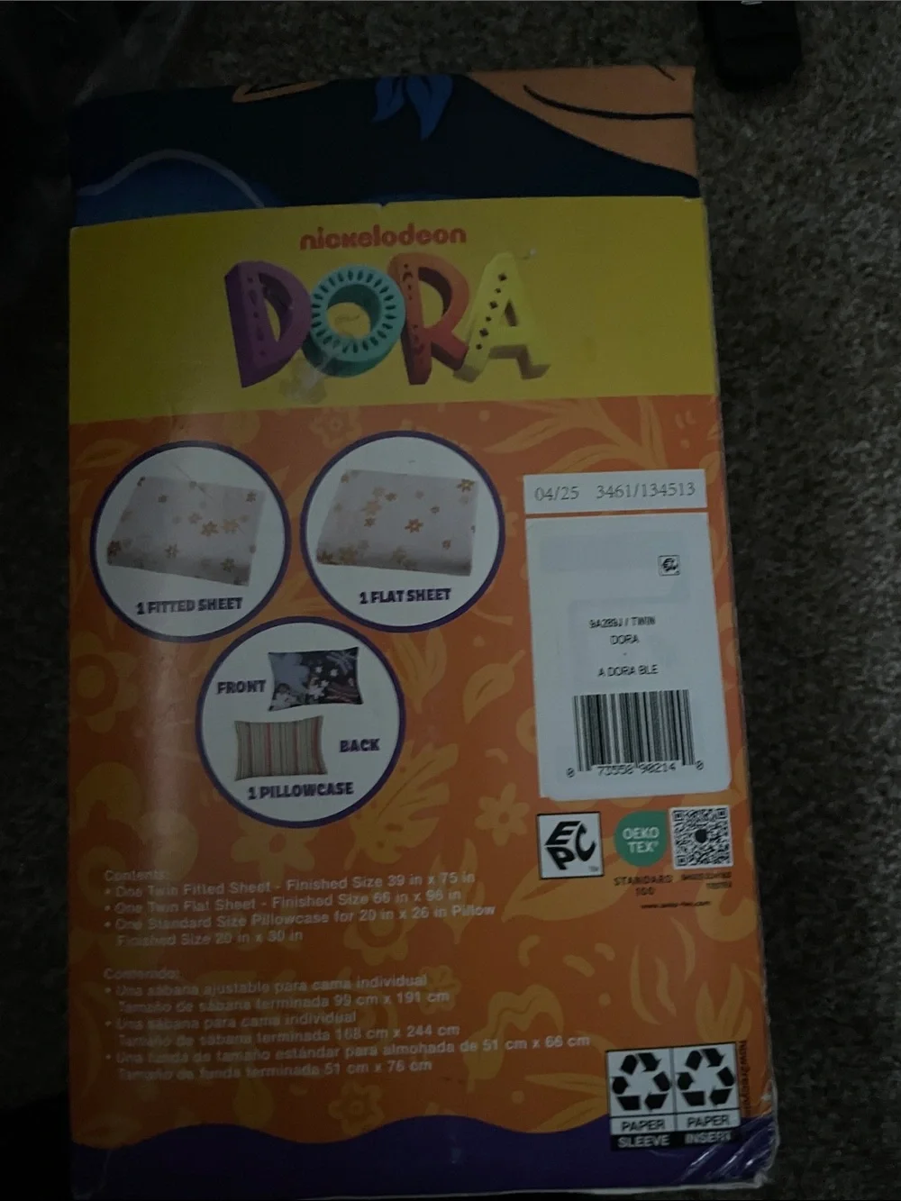 Nickelodeon Dora Twin Sheet Set - White and Gold Floral Accents